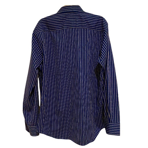 Bugatchi Men’s Long Sleeved Button Down Shirt Royal blue w/ Silver Gray Stripes - Picture 3 of 13